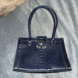 Navy blue crocodile shoulder bag